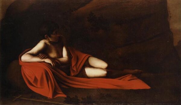 Caravaggio attributed - St. John the Baptist reclining