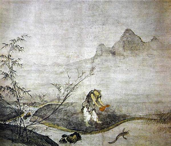 Taikō Josetsu - Hombre cogiendo un pez-gato