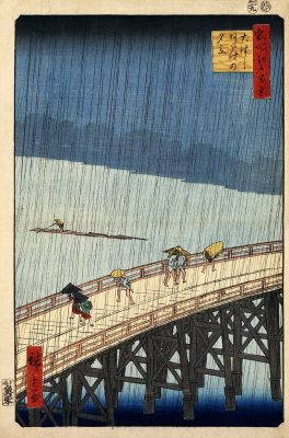 Ando Hiroshige - Sudden shower over Shin-Ohashi bridge and Atake - 1857 - Woodcut - Museum of Fuji Art - Tokyo