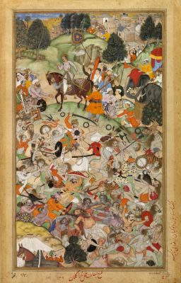 Basawan - Akbar watches a Battle between two rival groups of Sannyasis at Thanesar - 1590 - VA Museum - London