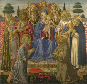 Bennozzo Gozzoli - Virgen y Niño entronizados entre santos y ángeles