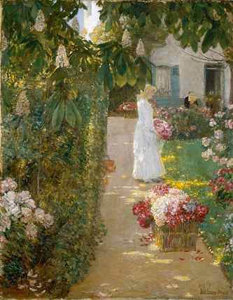 Childe Hassam - Gathering Flowers in a French Garden, 1888