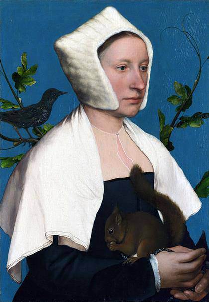 Hans Holbein the Younger - Dama con ardilla y estornino