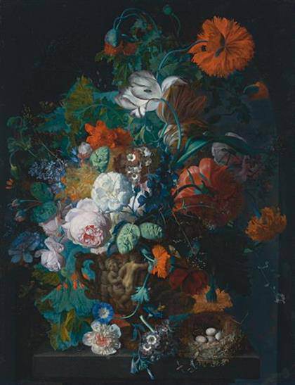 Jan van Huysum - Bodegón de rosas, tulipanes, peonías