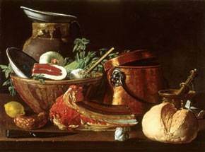 Still Life with Beef, Bowl of Ham and Vegetables, and Receptacles