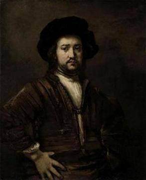 Rembrandt - Retrato de hombre en medio cuerpo con los brazos en jarras