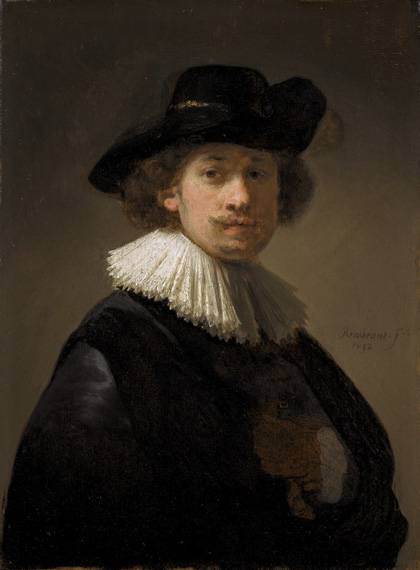 Rembrandt: Autorretrato, con lechuguilla y sombrero negro