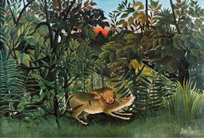 Henri Rousseau - El león hambriento se abalanza sobre el antílope