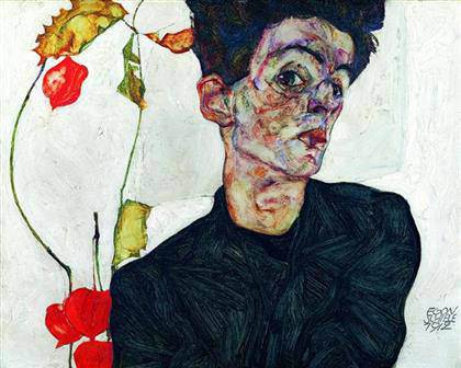 Egon Schiele - Self-Portrait with Chinese Lantern Plant
