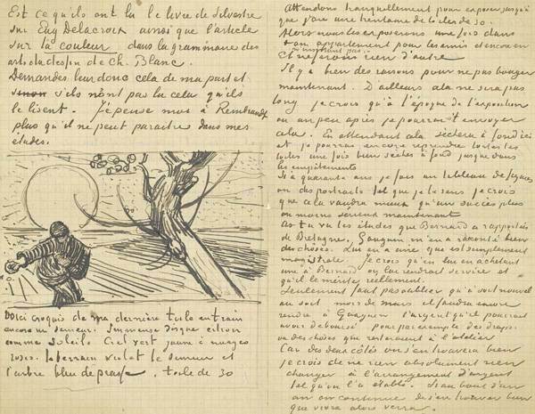 Letter from Vincent van Gogh to Theo van Gogh with sketch of Sower with Setting Sun
