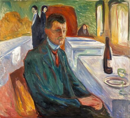 Edvard Munch - Self-Portrait with a Bottle of Wine - 1906