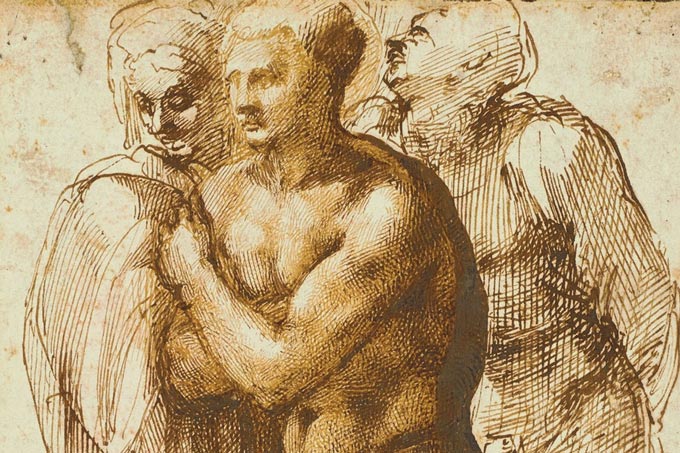 Michelangelo - A nude young man after Masaccio surrounded by two figures - thumbnail