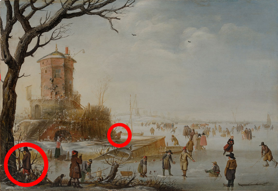 Barent Avercamp - Winter landscape with skaters and townsfolk